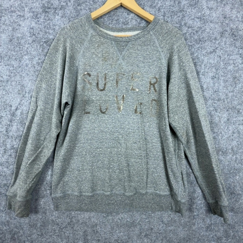 Current/Elliott Sweatshirt Womens 3 Grey Super Loved Graphic Raglan Pullover